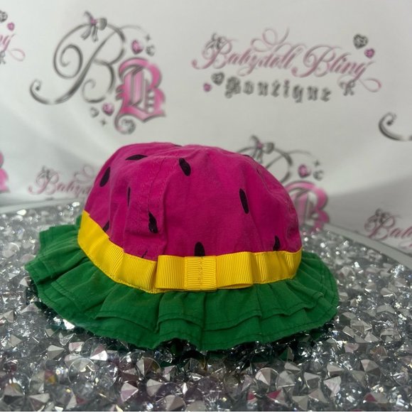 watermelon hat 🍉👒 baby 0-6 months pink black green yellow ribbon bow tie 🎀 - Picture 8 of 10
